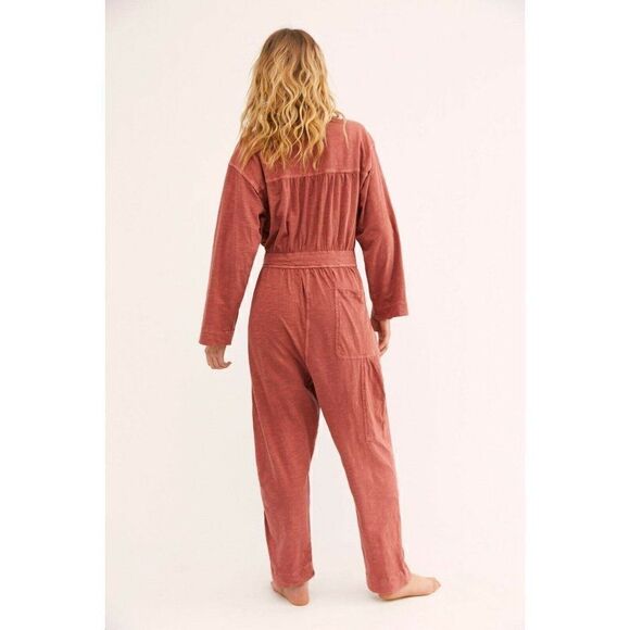 NEW FREE PEOPLE MORE LIKE THIS BELTED ONE PIECE JUMPSUIT JUMPER TERRACOTTA - Picture 2 of 4